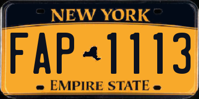 NY license plate FAP1113