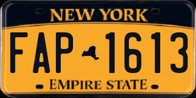 NY license plate FAP1613