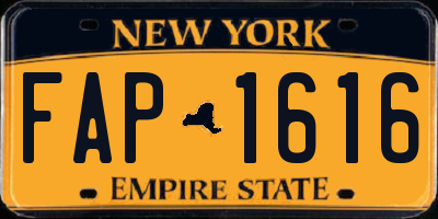 NY license plate FAP1616