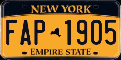 NY license plate FAP1905