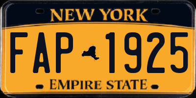 NY license plate FAP1925