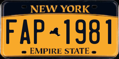 NY license plate FAP1981