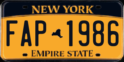 NY license plate FAP1986