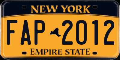 NY license plate FAP2012