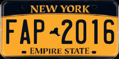 NY license plate FAP2016