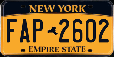 NY license plate FAP2602