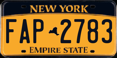 NY license plate FAP2783