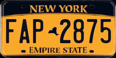 NY license plate FAP2875