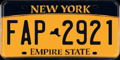 NY license plate FAP2921