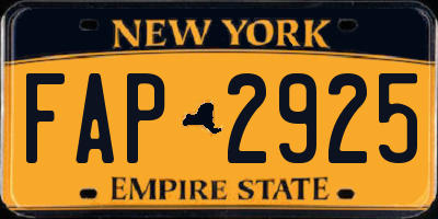 NY license plate FAP2925
