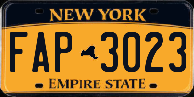 NY license plate FAP3023