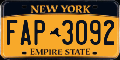 NY license plate FAP3092