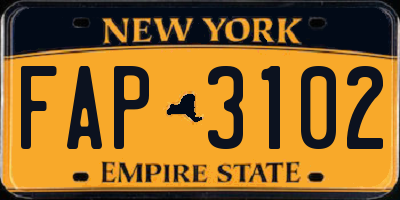 NY license plate FAP3102