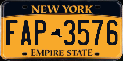 NY license plate FAP3576