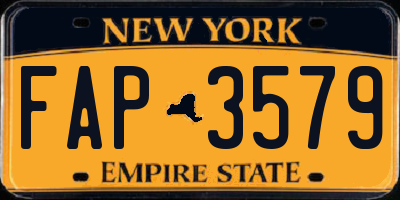 NY license plate FAP3579