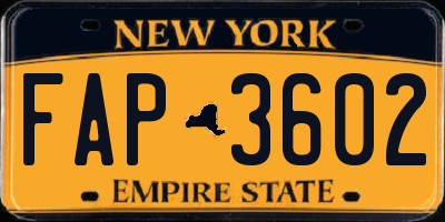 NY license plate FAP3602