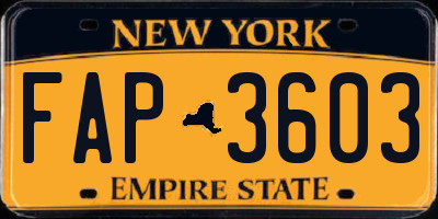 NY license plate FAP3603