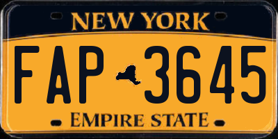 NY license plate FAP3645