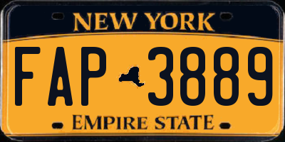 NY license plate FAP3889