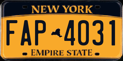 NY license plate FAP4031