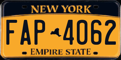 NY license plate FAP4062