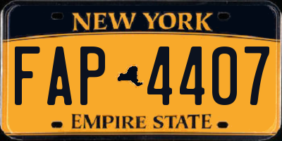 NY license plate FAP4407