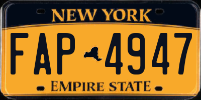 NY license plate FAP4947