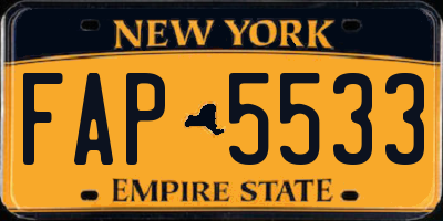 NY license plate FAP5533
