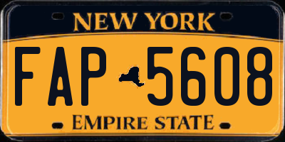 NY license plate FAP5608