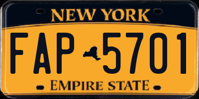 NY license plate FAP5701