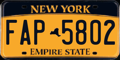 NY license plate FAP5802