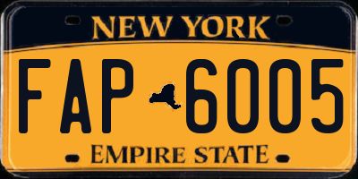 NY license plate FAP6005