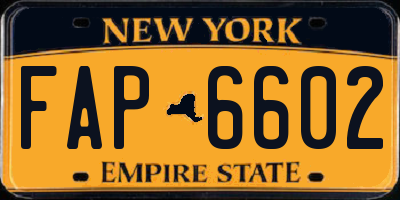 NY license plate FAP6602