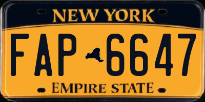 NY license plate FAP6647