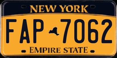 NY license plate FAP7062