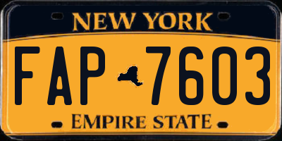 NY license plate FAP7603