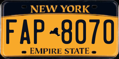 NY license plate FAP8070