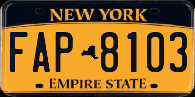 NY license plate FAP8103