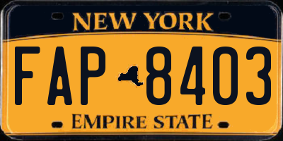 NY license plate FAP8403