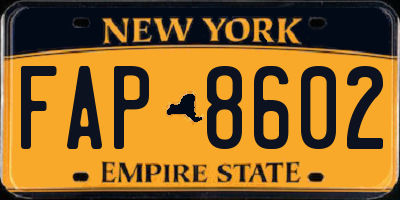 NY license plate FAP8602