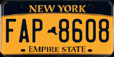 NY license plate FAP8608