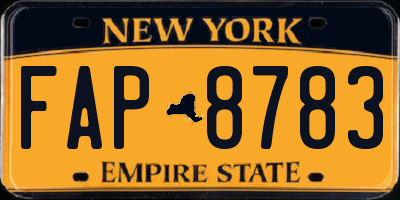 NY license plate FAP8783