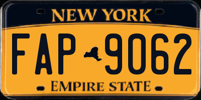 NY license plate FAP9062