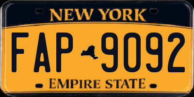 NY license plate FAP9092