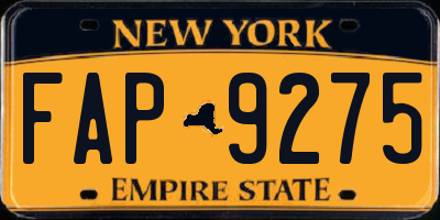 NY license plate FAP9275