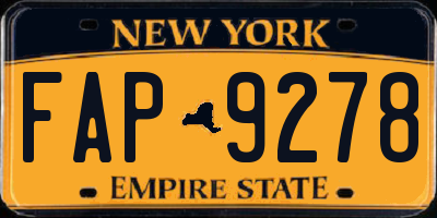 NY license plate FAP9278