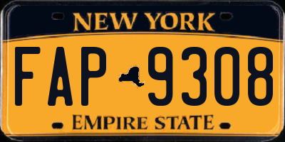 NY license plate FAP9308