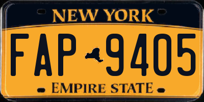 NY license plate FAP9405