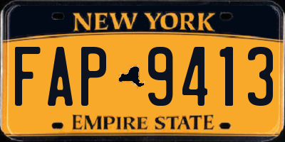 NY license plate FAP9413