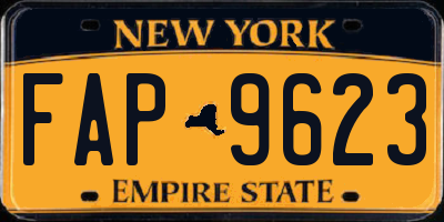 NY license plate FAP9623